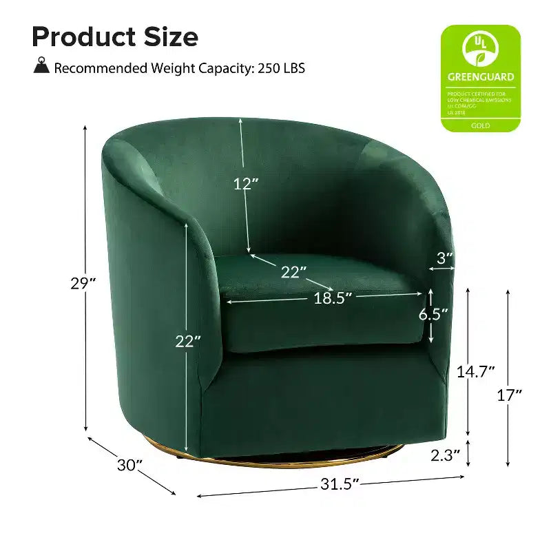 Fauteuil pivotant Amarante en velours confortable pour chambre à coucher avec base en métal | Karat Home-TEAL