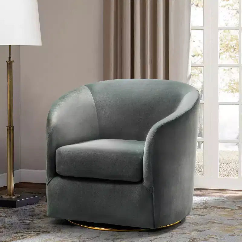 Fauteuil pivotant Amarante en velours confortable pour chambre à coucher avec base en métal | Karat Home-TEAL