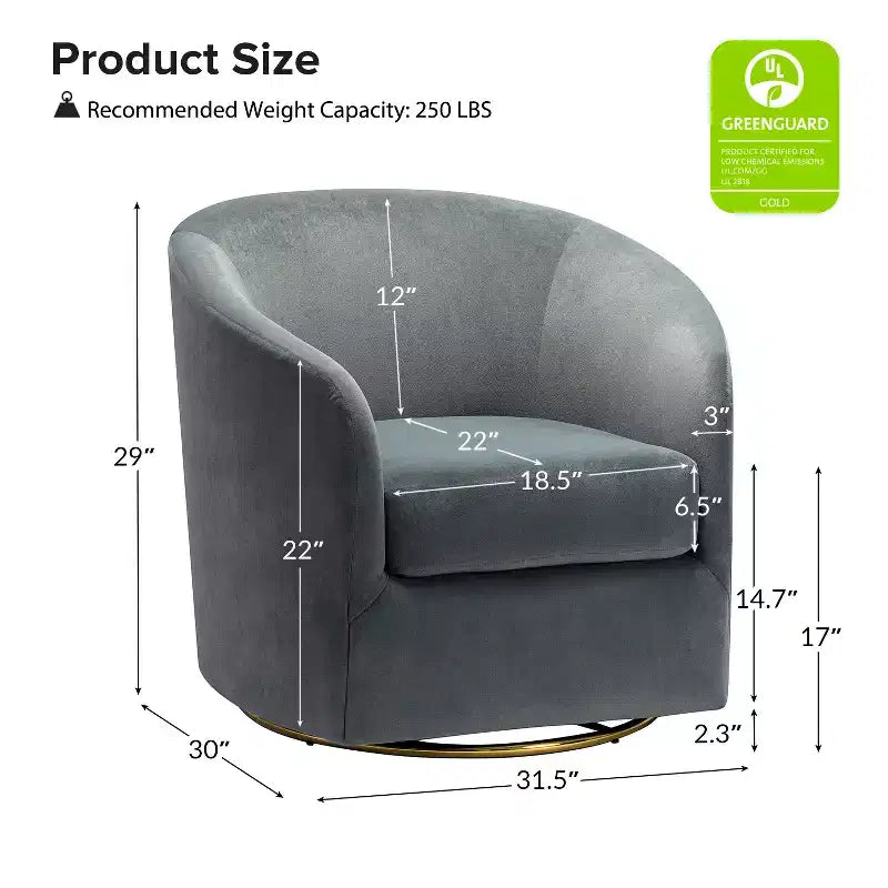 Fauteuil pivotant Amarante en velours confortable pour chambre à coucher avec base en métal | Karat Home-TEAL