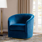 Fauteuil pivotant Amarante en velours confortable pour chambre à coucher avec base en métal | Karat Home-TEAL