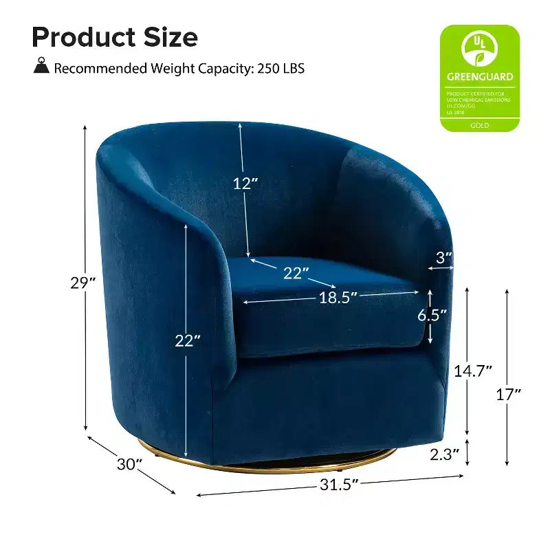 Fauteuil pivotant Amarante en velours confortable pour chambre à coucher avec base en métal | Karat Home-TEAL