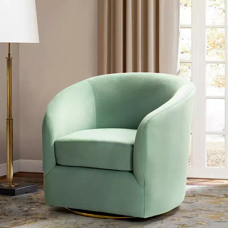 Fauteuil pivotant Amarante en velours confortable pour chambre à coucher avec base en métal | Karat Home-TEAL