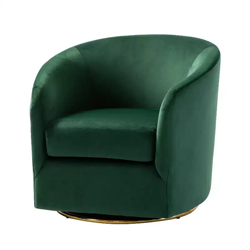 Fauteuil pivotant Amarante en velours confortable pour chambre à coucher avec base en métal | Karat Home-TEAL