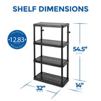 Étagère de rangement ventilée à 4 tablettes, hauteur fixe, usage moyen, Gracious Living, noire