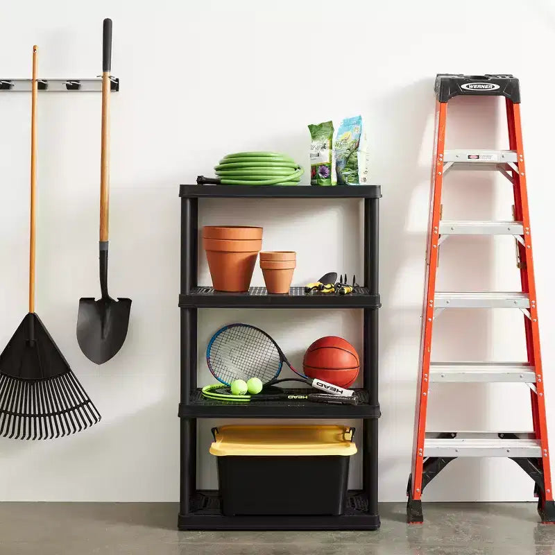 Étagère de rangement ventilée à 4 tablettes, hauteur fixe, usage moyen, Gracious Living, noire
