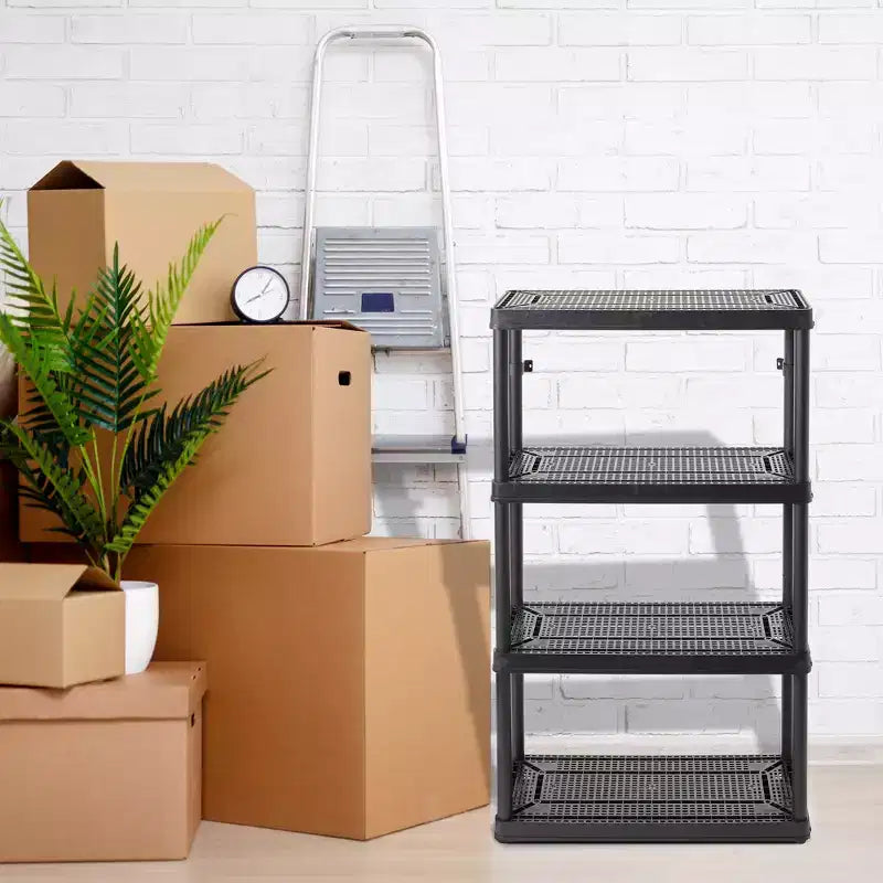 Étagère de rangement ventilée à 4 tablettes, hauteur fixe, usage moyen, Gracious Living, noire