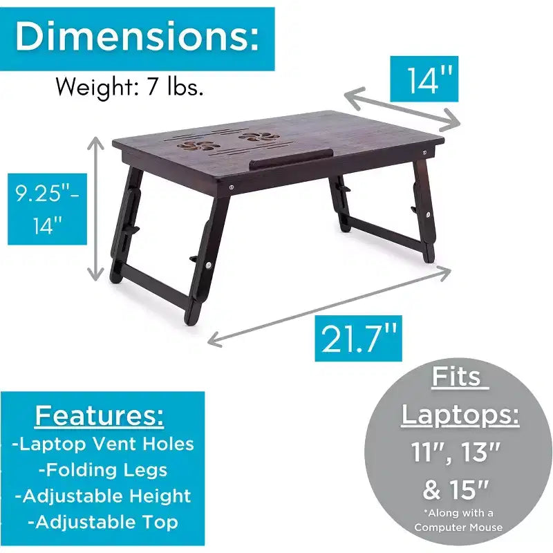 Table de lit polyvalente pour ordinateur portable Sofia + Sam avec pieds réglables - Noyer