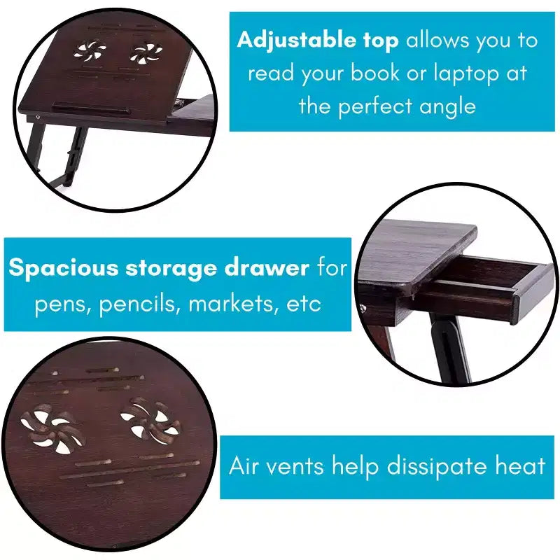 Table de lit polyvalente pour ordinateur portable Sofia + Sam avec pieds réglables - Noyer