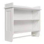 Redmon Contemporary Country Wall and Ceiling Mounted Floating Painted Wood Wall Shelf with Towel Bar, Easy Assembly, & Adjustable Middle Shelf, White