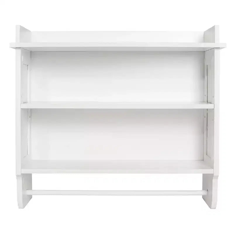 Étagère murale flottante contemporaine Redmon pour montage mural et au plafond en bois peint avec porte-serviettes, assemblage facile et étagère centrale réglable, blanc