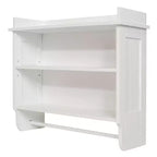 Étagère murale flottante contemporaine Redmon pour montage mural et au plafond en bois peint avec porte-serviettes, assemblage facile et étagère centrale réglable, blanc