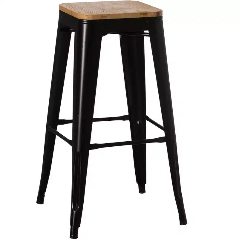 Vintiquewise Decorative Accent Bar Stool for Indoor and Outdoor, Wooden Brown and Metal Black