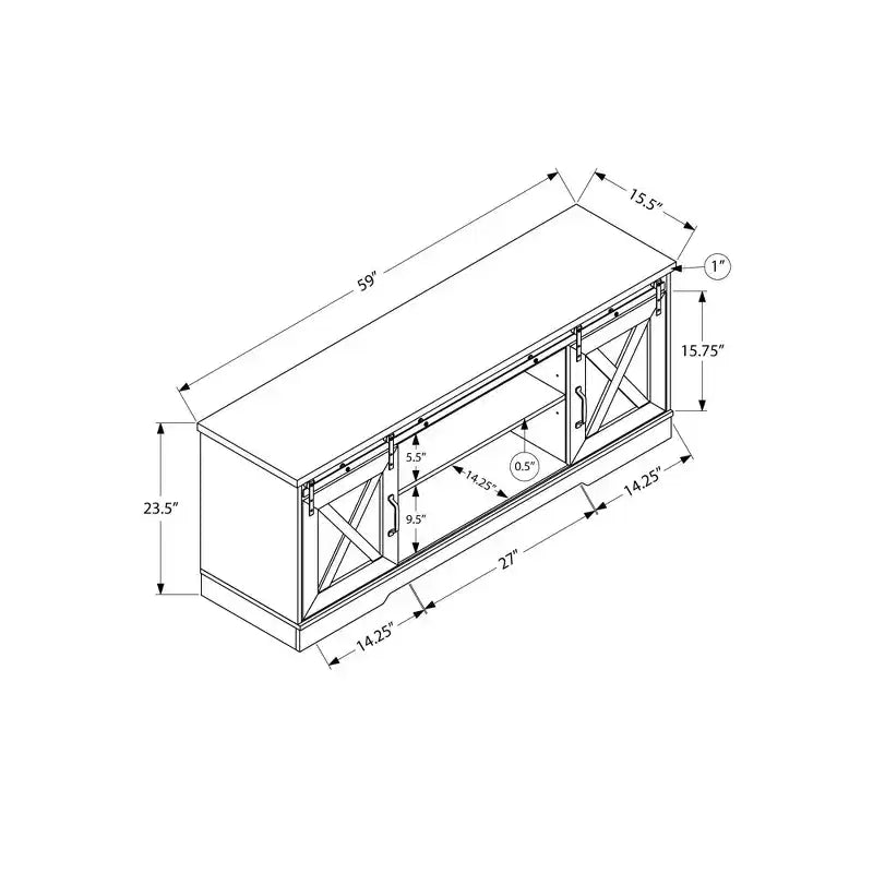 Meuble TV Effet Bois pour TV jusqu'à 60 po avec Portes Coulissantes Style Grange - EveryRoom