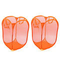 Unique Bargains Mesh Bag Foldable Dirty Clothes Storage Laundry Basket Organizer Orange 2 Pcs