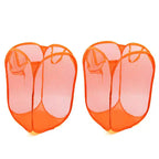Unique Bargains Mesh Bag Foldable Dirty Clothes Storage Laundry Basket Organizer Orange 2 Pcs