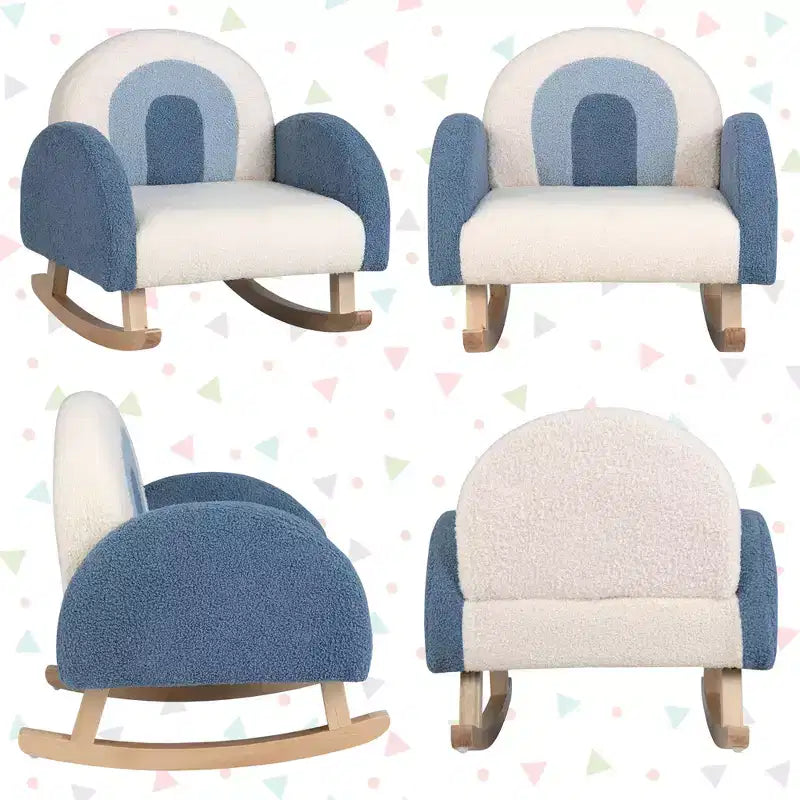 Costway Fauteuil à bascule pour enfants Fauteuil pour enfants en velours rembourré avec pieds en bois massif Bleu/Rouge