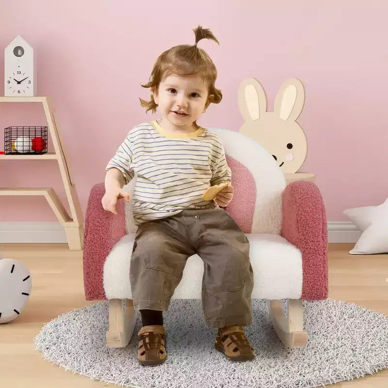 Costway Fauteuil à bascule pour enfants Fauteuil pour enfants en velours rembourré avec pieds en bois massif Bleu/Rouge
