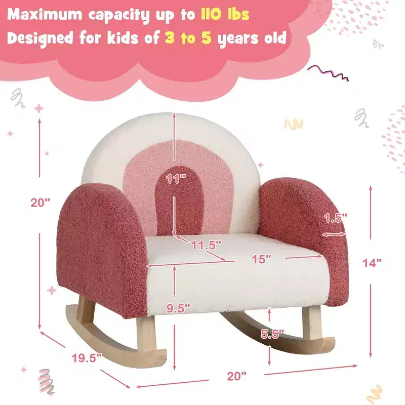 Costway Fauteuil à bascule pour enfants Fauteuil pour enfants en velours rembourré avec pieds en bois massif Bleu/Rouge