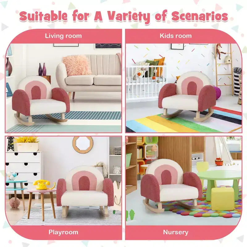 Costway Fauteuil à bascule pour enfants Fauteuil pour enfants en velours rembourré avec pieds en bois massif Bleu/Rouge