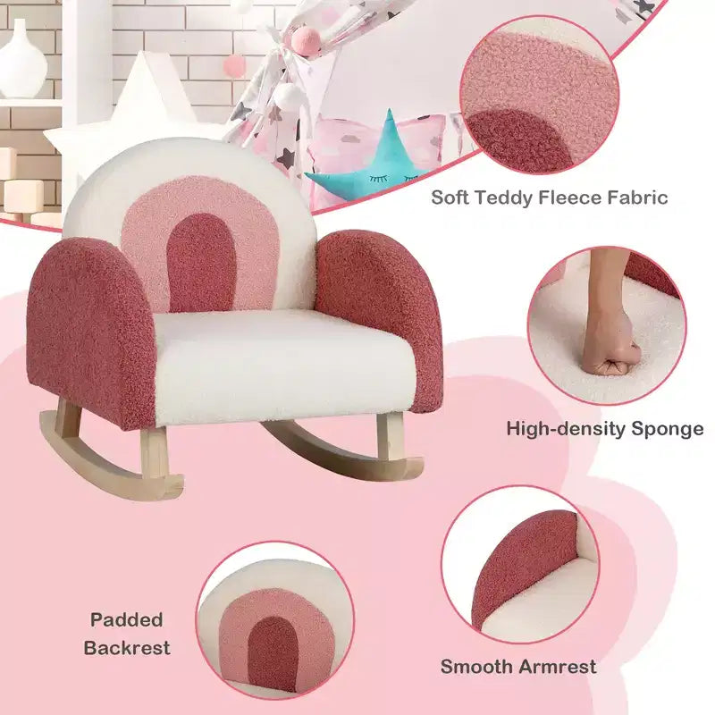 Costway Fauteuil à bascule pour enfants Fauteuil pour enfants en velours rembourré avec pieds en bois massif Bleu/Rouge