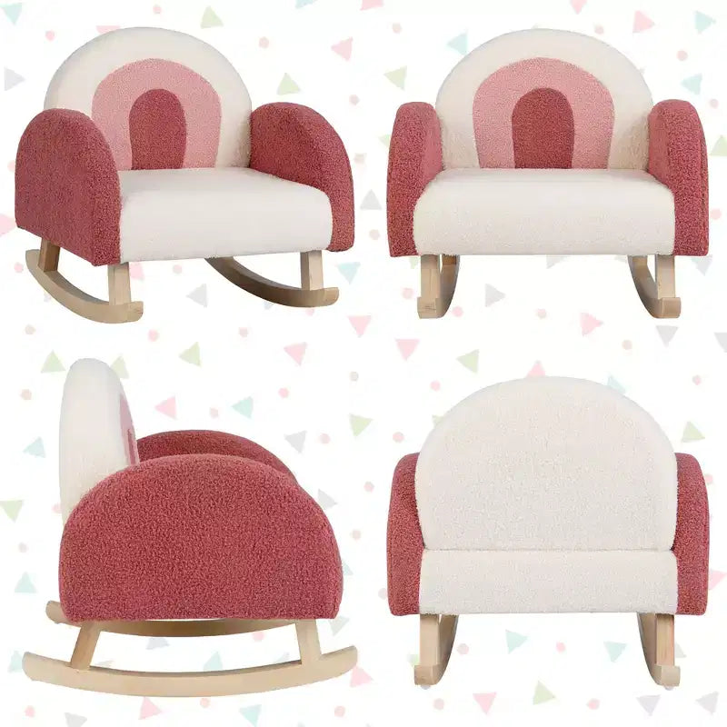 Costway Fauteuil à bascule pour enfants Fauteuil pour enfants en velours rembourré avec pieds en bois massif Bleu/Rouge