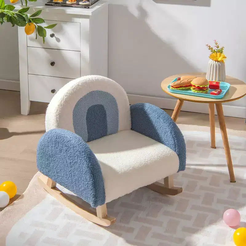 Costway Fauteuil à bascule pour enfants Fauteuil pour enfants en velours rembourré avec pieds en bois massif Bleu/Rouge