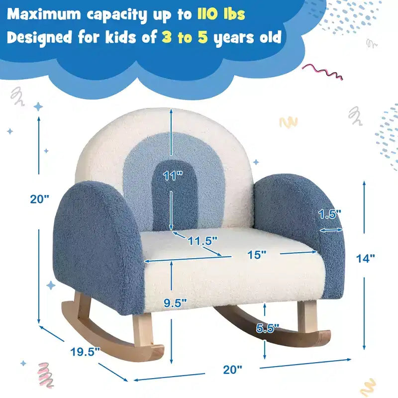 Costway Fauteuil à bascule pour enfants Fauteuil pour enfants en velours rembourré avec pieds en bois massif Bleu/Rouge