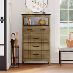 Meuble de Rangement Rustique Bestier avec 2 Étagères d'Exposition et 5 Tiroirs pour Salon, Bureau, Chambre ou Couloir, Marron