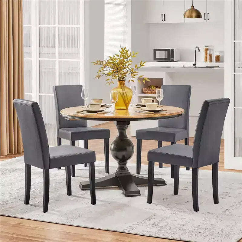 Yaheetech Lot de 4 Chaises de Salle à Manger Rembourrées à Dossier Haut avec Pieds en Bois pour Maison Restaurants