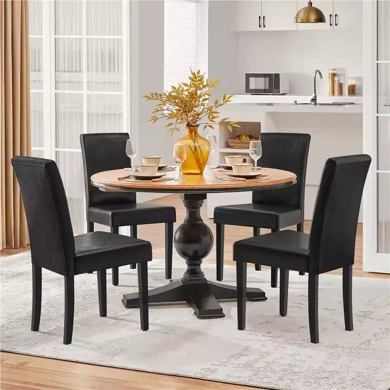 Yaheetech Lot de 4 Chaises de Salle à Manger Rembourrées à Dossier Haut avec Pieds en Bois pour Maison Restaurants