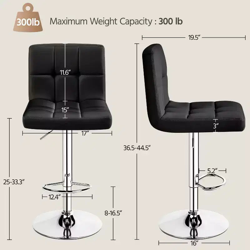 Yaheetech Lot de 2 tabourets pivotants sans accoudoirs en similicuir PU réglables avec base élargie