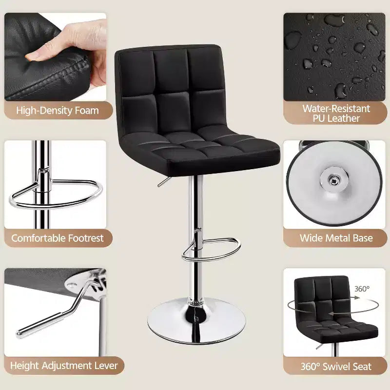 Yaheetech Lot de 2 tabourets pivotants sans accoudoirs en similicuir PU réglables avec base élargie