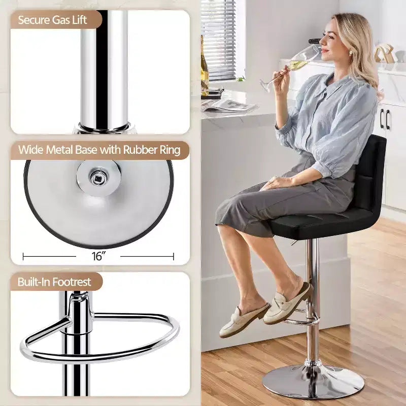 Yaheetech Lot de 2 tabourets pivotants sans accoudoirs en similicuir PU réglables avec base élargie