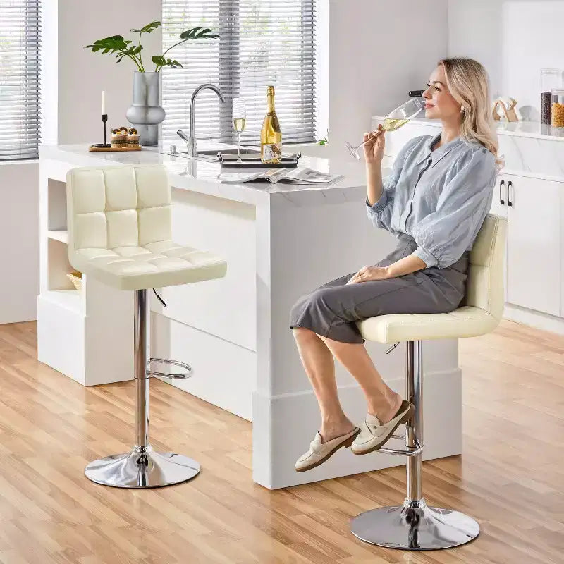 Yaheetech Lot de 2 tabourets pivotants sans accoudoirs en similicuir PU réglables avec base élargie