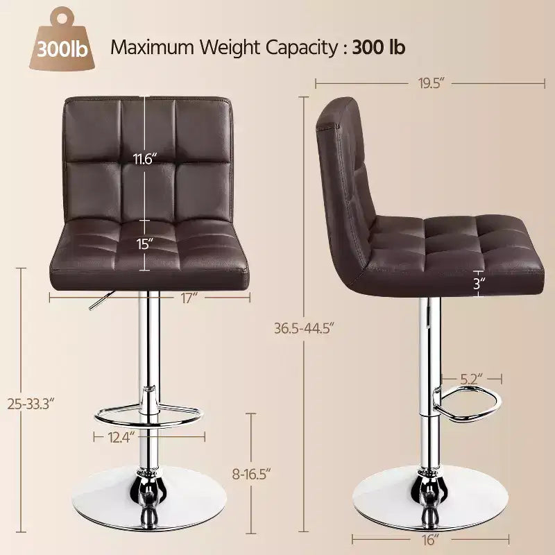Yaheetech Lot de 2 tabourets pivotants sans accoudoirs en similicuir PU réglables avec base élargie