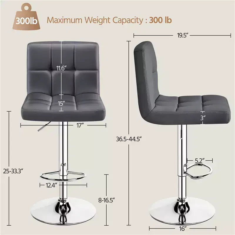 Yaheetech Lot de 2 tabourets pivotants sans accoudoirs en similicuir PU réglables avec base élargie