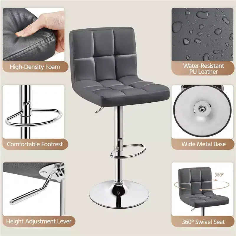 Yaheetech Lot de 2 tabourets pivotants sans accoudoirs en similicuir PU réglables avec base élargie