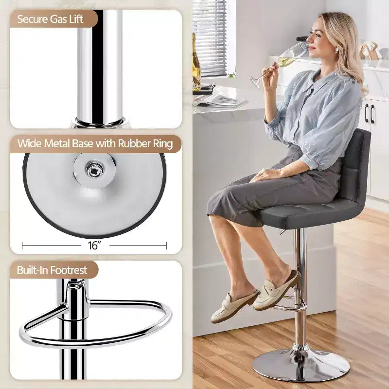 Yaheetech Lot de 2 tabourets pivotants sans accoudoirs en similicuir PU réglables avec base élargie