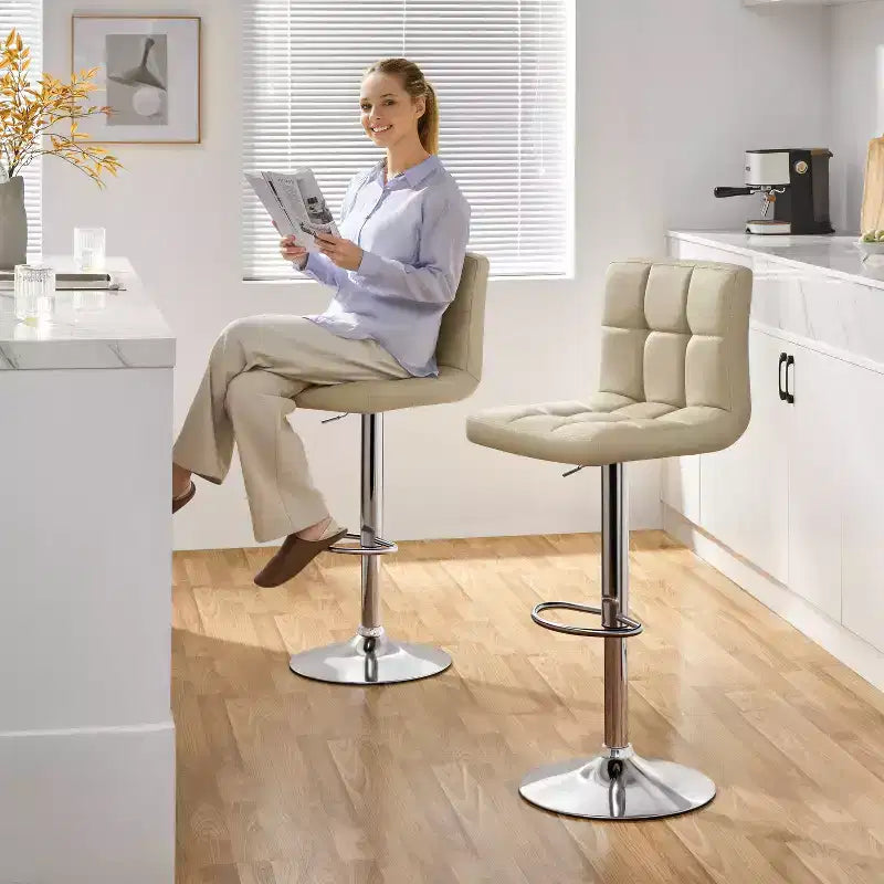 Yaheetech Lot de 2 tabourets pivotants sans accoudoirs en similicuir PU réglables avec base élargie