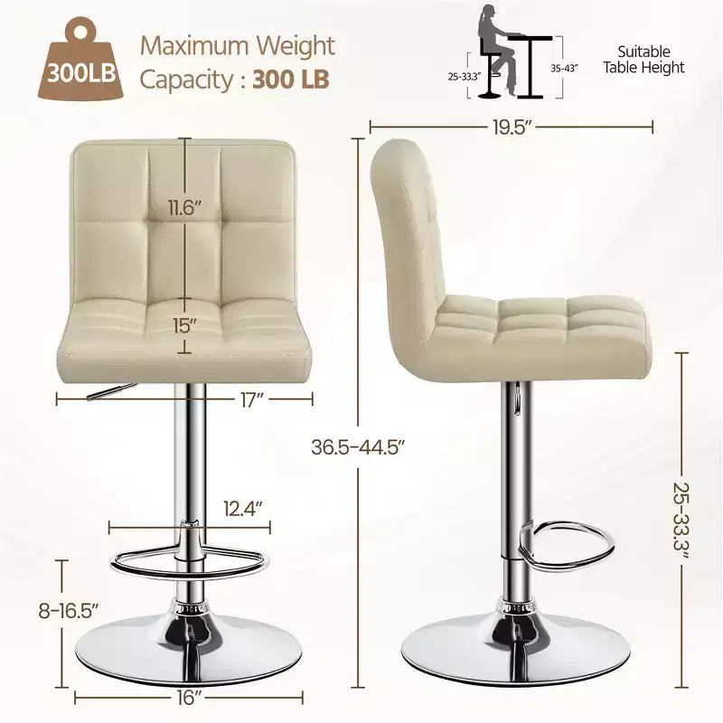 Yaheetech Lot de 2 tabourets pivotants sans accoudoirs en similicuir PU réglables avec base élargie