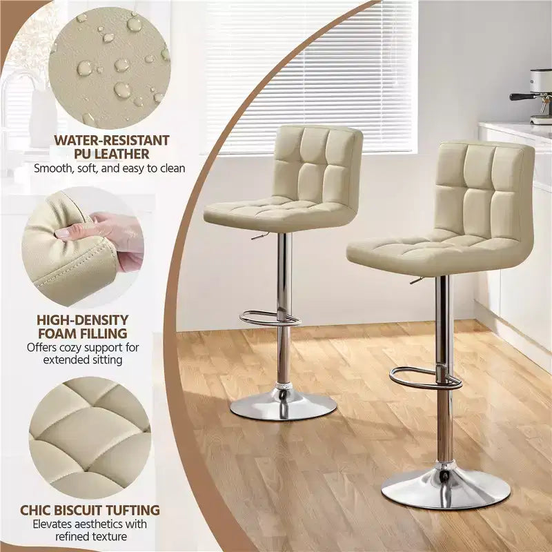 Yaheetech Lot de 2 tabourets pivotants sans accoudoirs en similicuir PU réglables avec base élargie