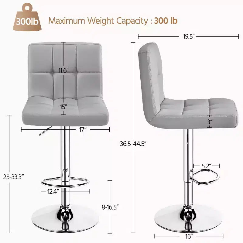 Yaheetech Lot de 2 tabourets pivotants sans accoudoirs en similicuir PU réglables avec base élargie