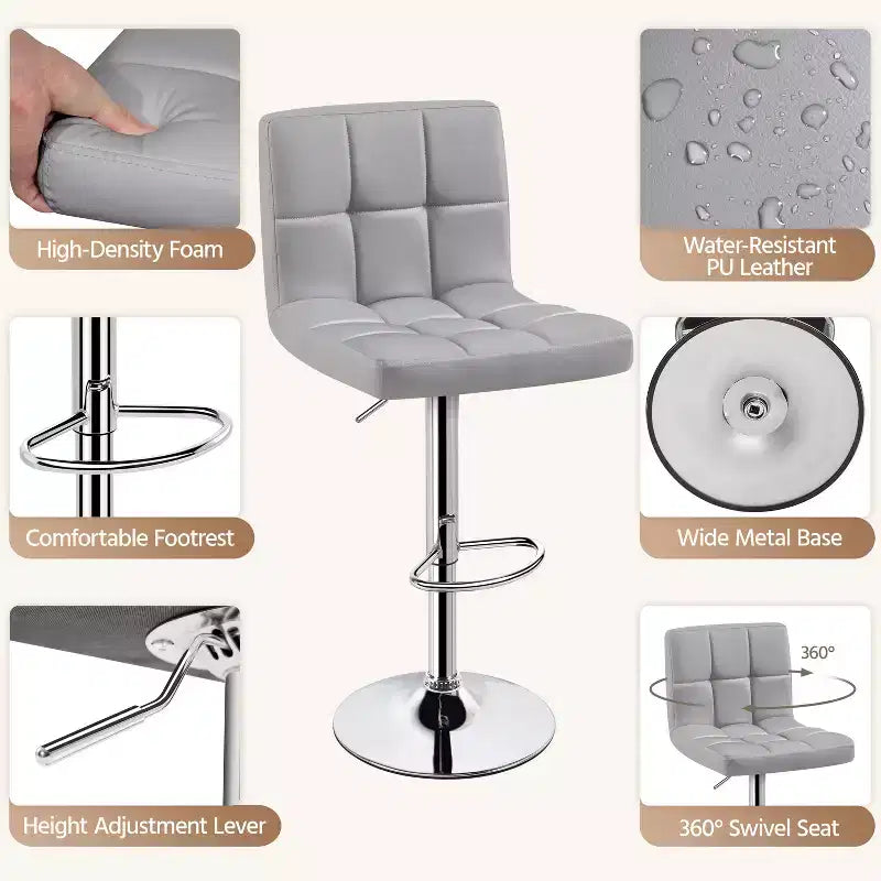 Yaheetech Lot de 2 tabourets pivotants sans accoudoirs en similicuir PU réglables avec base élargie