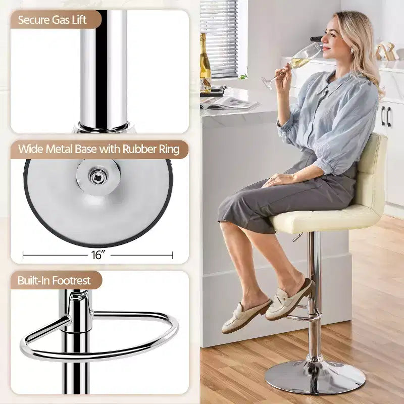 Yaheetech Lot de 2 tabourets pivotants sans accoudoirs en similicuir PU réglables avec base élargie