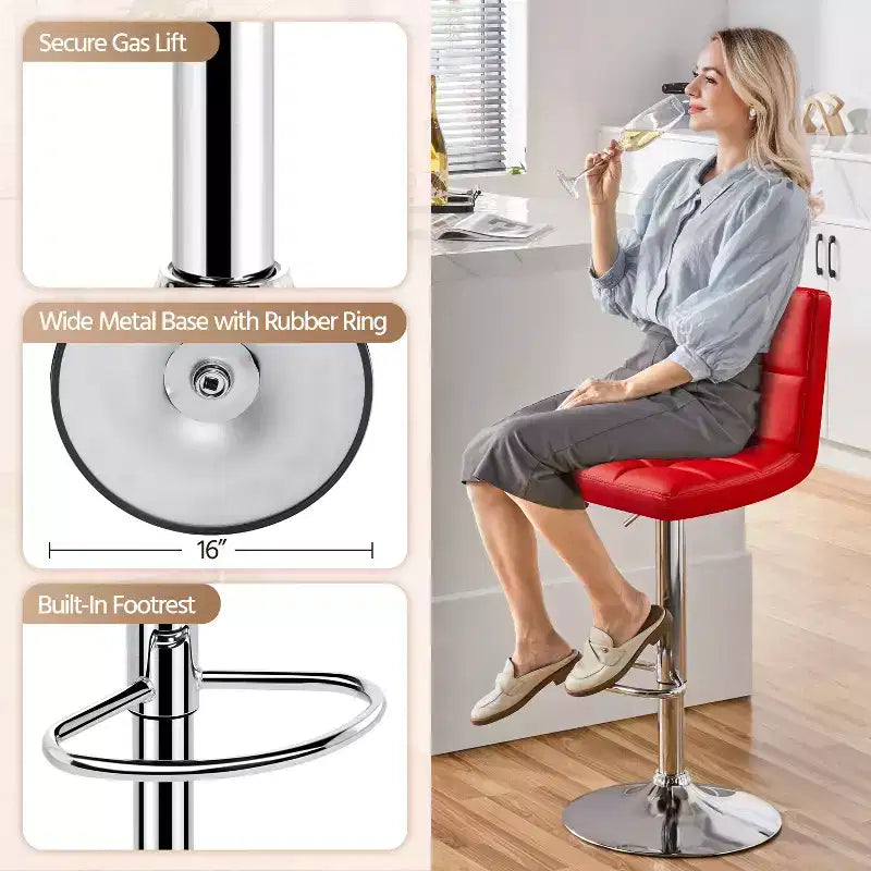 Yaheetech Lot de 2 tabourets pivotants sans accoudoirs en similicuir PU réglables avec base élargie
