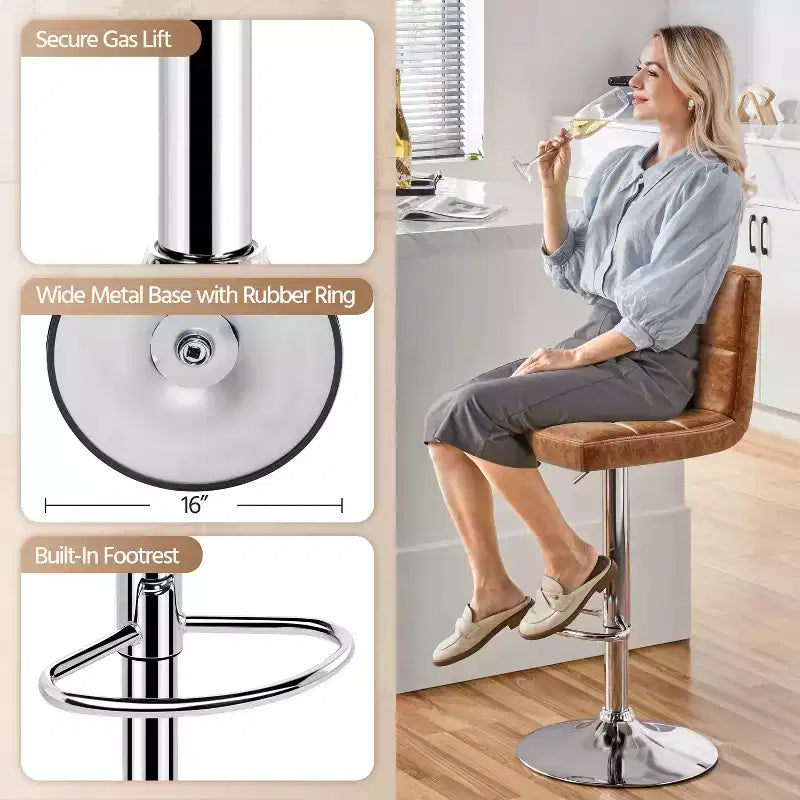 Yaheetech Lot de 2 tabourets pivotants sans accoudoirs en similicuir PU réglables avec base élargie