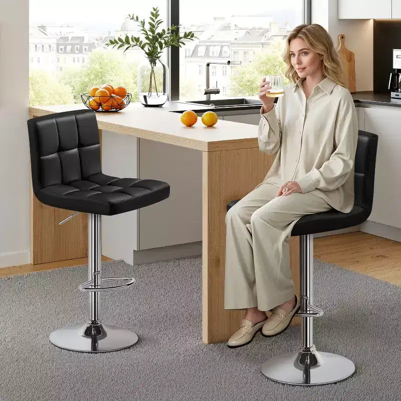 Yaheetech Lot de 2 tabourets pivotants sans accoudoirs en similicuir PU réglables avec base élargie