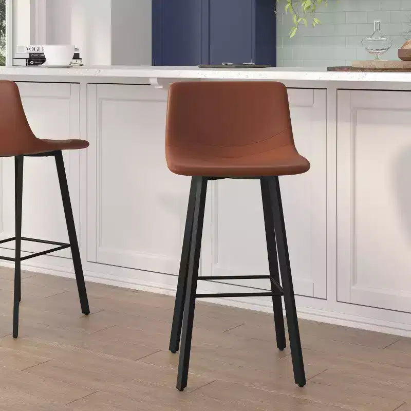 Flash Furniture Caleb Tabourets de bar modernes sans accoudoirs de 76,2 cm de hauteur commerciale avec repose-pieds et cadres en fer mat, lot de 2