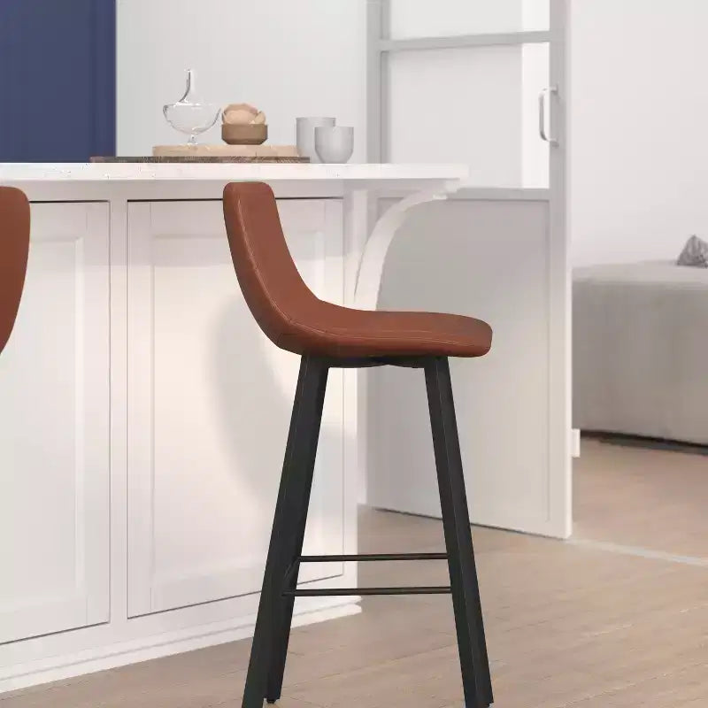 Flash Furniture Caleb Tabourets de bar modernes sans accoudoirs de 76,2 cm de hauteur commerciale avec repose-pieds et cadres en fer mat, lot de 2