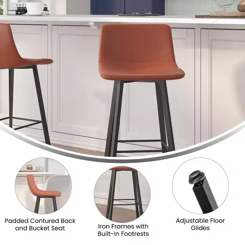 Flash Furniture Caleb Tabourets de bar modernes sans accoudoirs de 76,2 cm de hauteur commerciale avec repose-pieds et cadres en fer mat, lot de 2